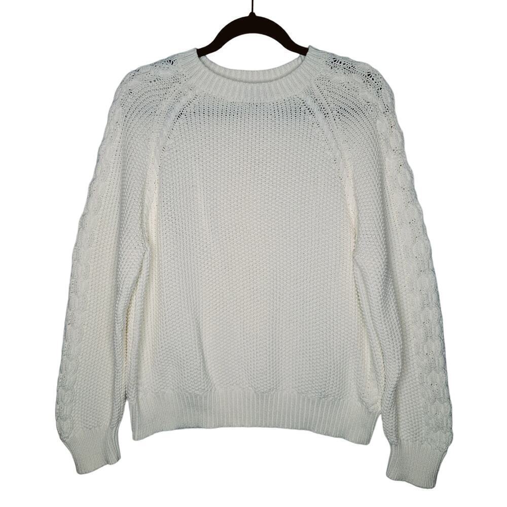 Ann Taylor Cableknit Sweater XL Chunky Cream Cotton Crewneck Rory Gilmore Girls